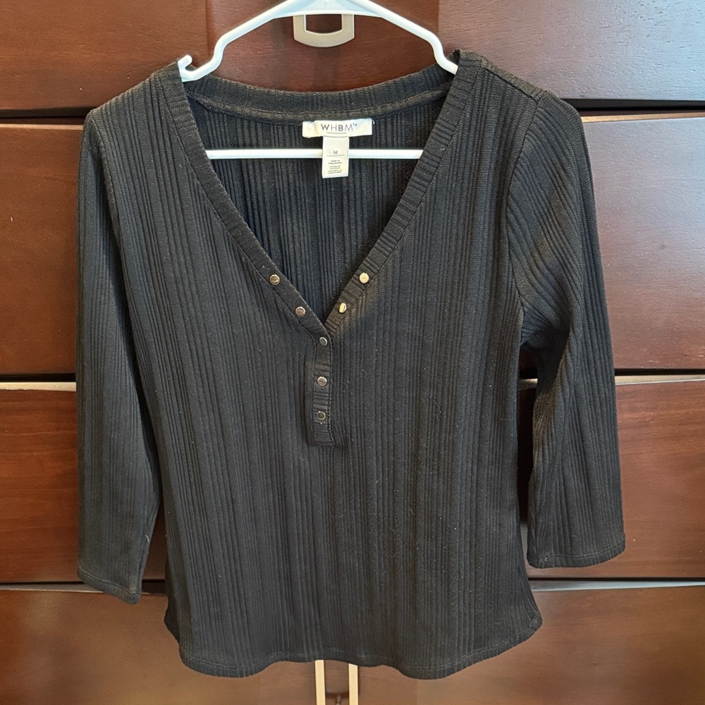 White House Black Market Black Ribbed Blouse